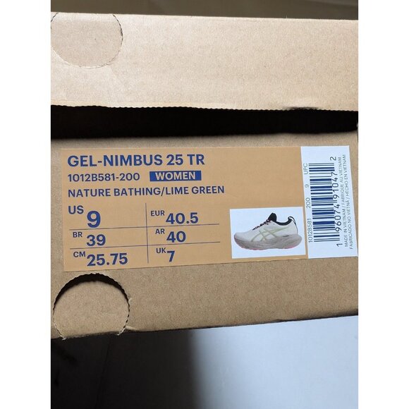 Asics GEL-NIMBUS 25 TR WOMEN Size 9 NATURE BATHING/LIME GREEN 1012B581-200 - Picture 7 of 7